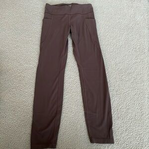 athleta girl leggings with pockets (size 12, brown/mauve)